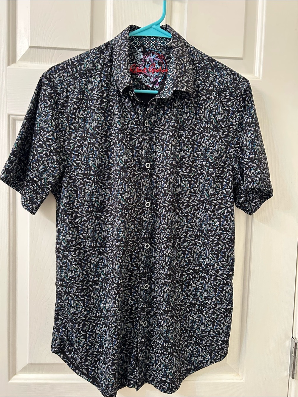 Robert Graham Navy Short-Sleeve Leaf-Print Button-Up Shirt